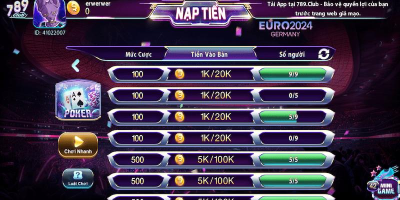 Bài Poker 789Club: Tựa game bài trực tuyến giải trí cực hot 5 Hướng dẫn tham gia sảnh game bài Poker 789Club