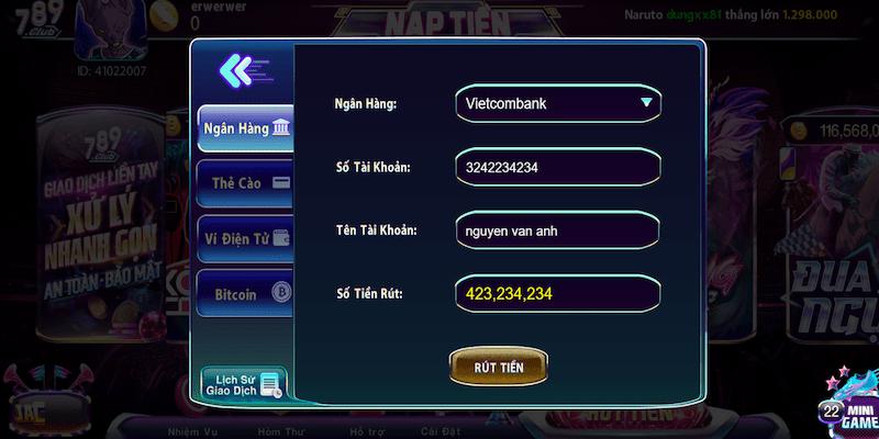 Rút tiền 789Club: Thao tác cực nhanh chỉ trong 5 phút 4 Hướng dẫn người chơi về cách rút tiền 789club